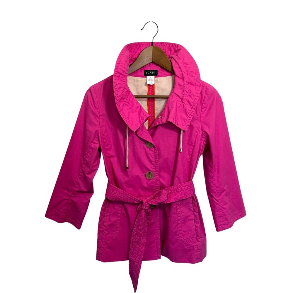 J Crew Pink Lightweight Belted Short Trench Coat Jacket Women Size‎ 4